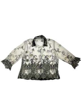 Nicola Women's Large Sheer Paisley Print Button Down Blouse